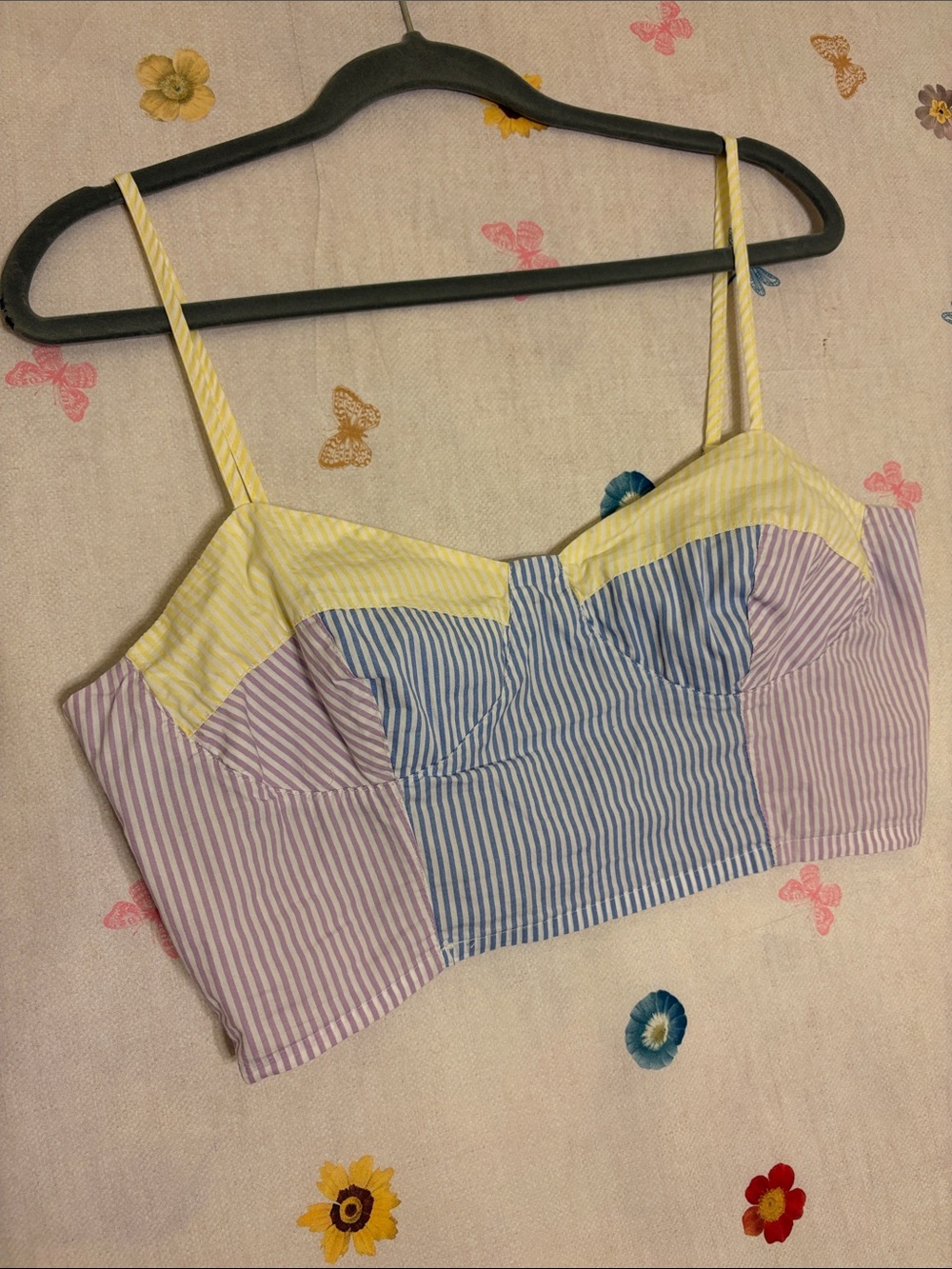 Gianni Bini Pastel Striped Crop Bustier - Yellow, Blue, Lilac